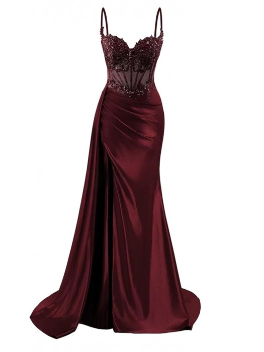 Vestito Donna Maxi Diciottesimo Festa Occasione Speciale Party Dress Rosso Scuro 110551B